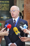 Dr. Hans Koechler, President of the International Progress Organization, answering questions from the Ukrainian media prior to the opening session at Odessa's National Law Academy, 18 September 2009